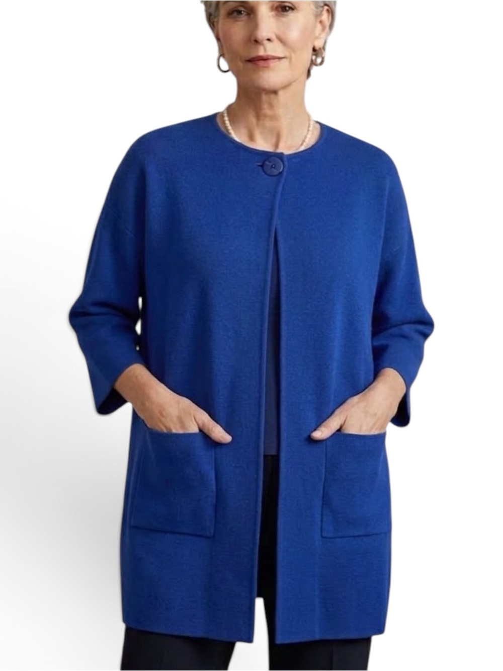 St John Unstructured 100% Wool Jacket Topper Coat Spring 2011 Lapis Blue 10